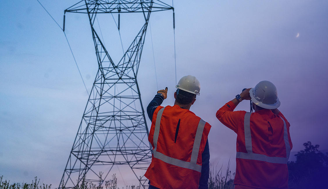 Two people looking at a electrical grid